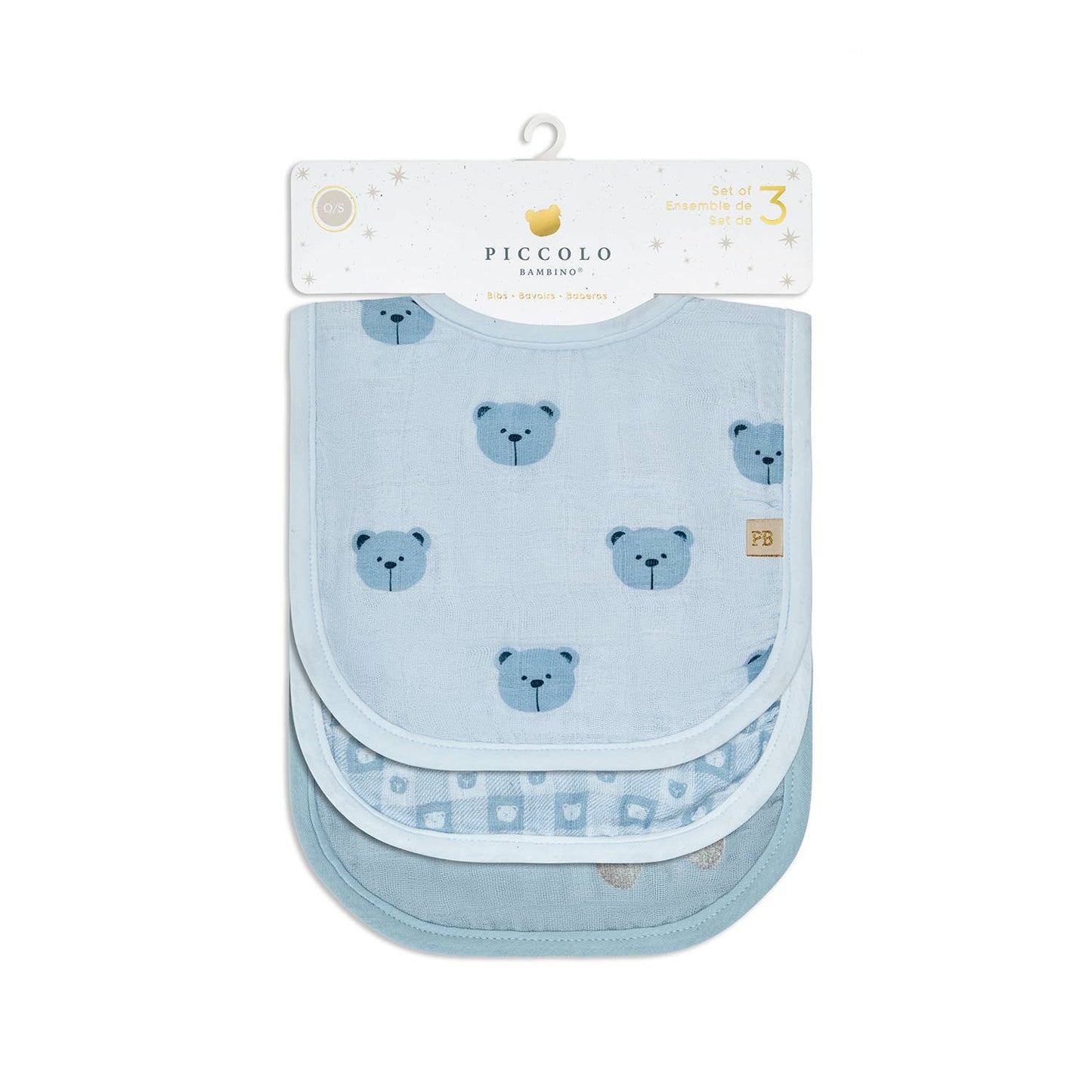 3 Pc Pack Muslin Bibs One Size : Blue
