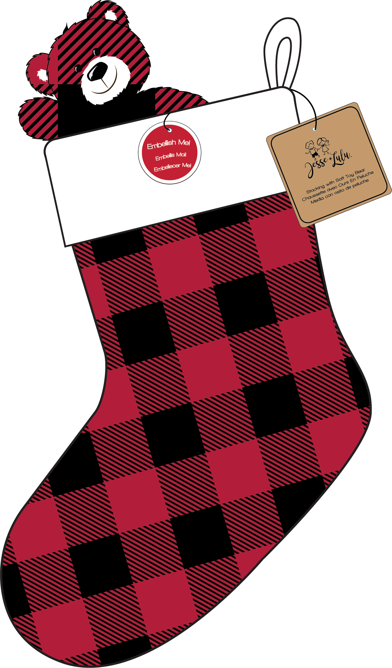 Rose Textile Holiday Stocking With Bear