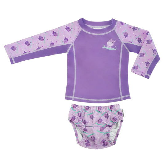 ZOOCCHINI Rashguard Top + Swim Diaper 2pc Set Hippo