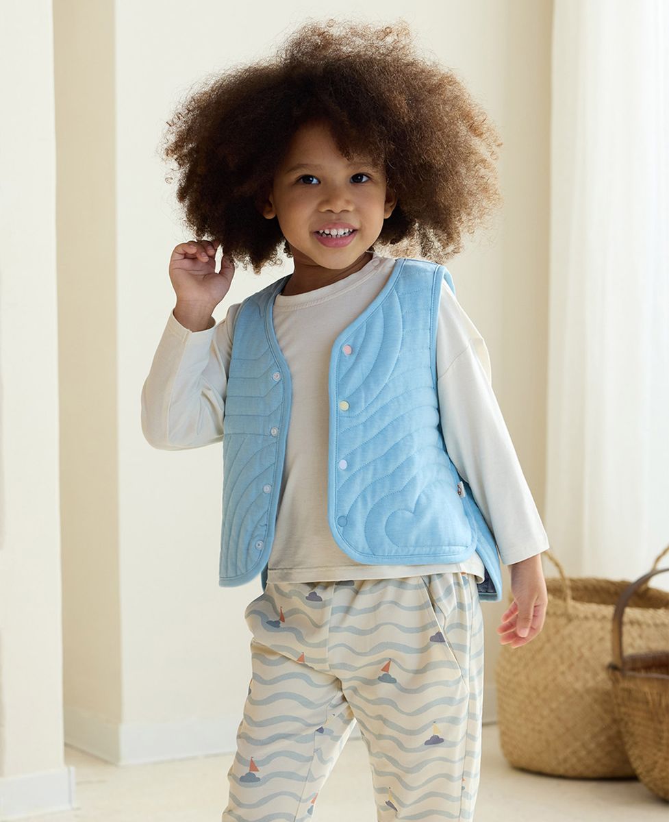 Petite Revery Quilted Reversible Cloud Vest - Forget-Me-Not