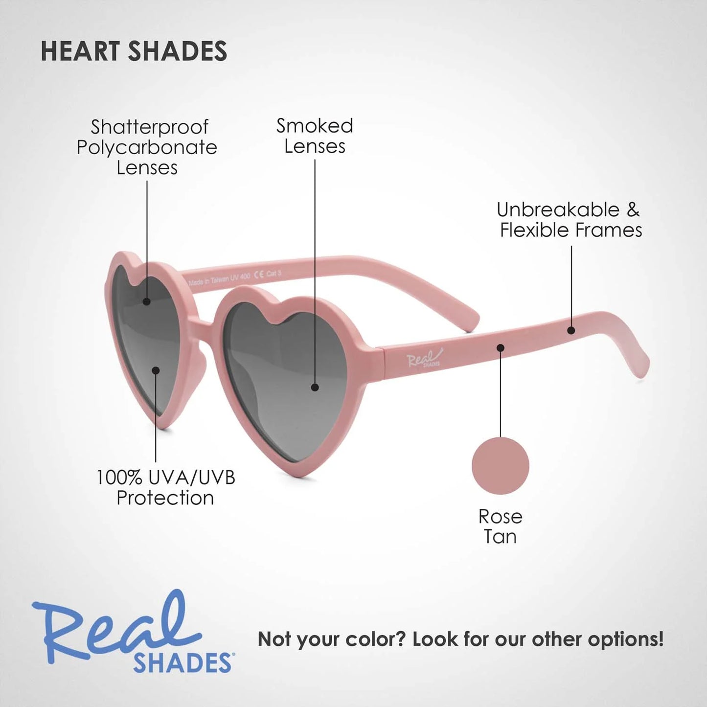 REAL SHADES Heart Unbreakable UV Sunglasses, Rose Tan