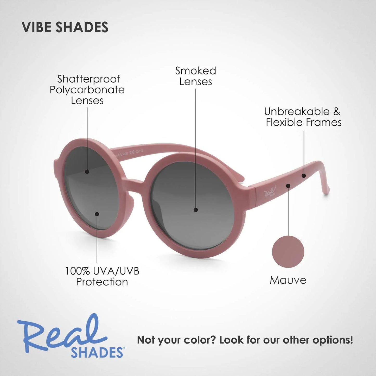 REAL SHADES Vibe Unbreakable UV Fashion Sunglasses, Mauve