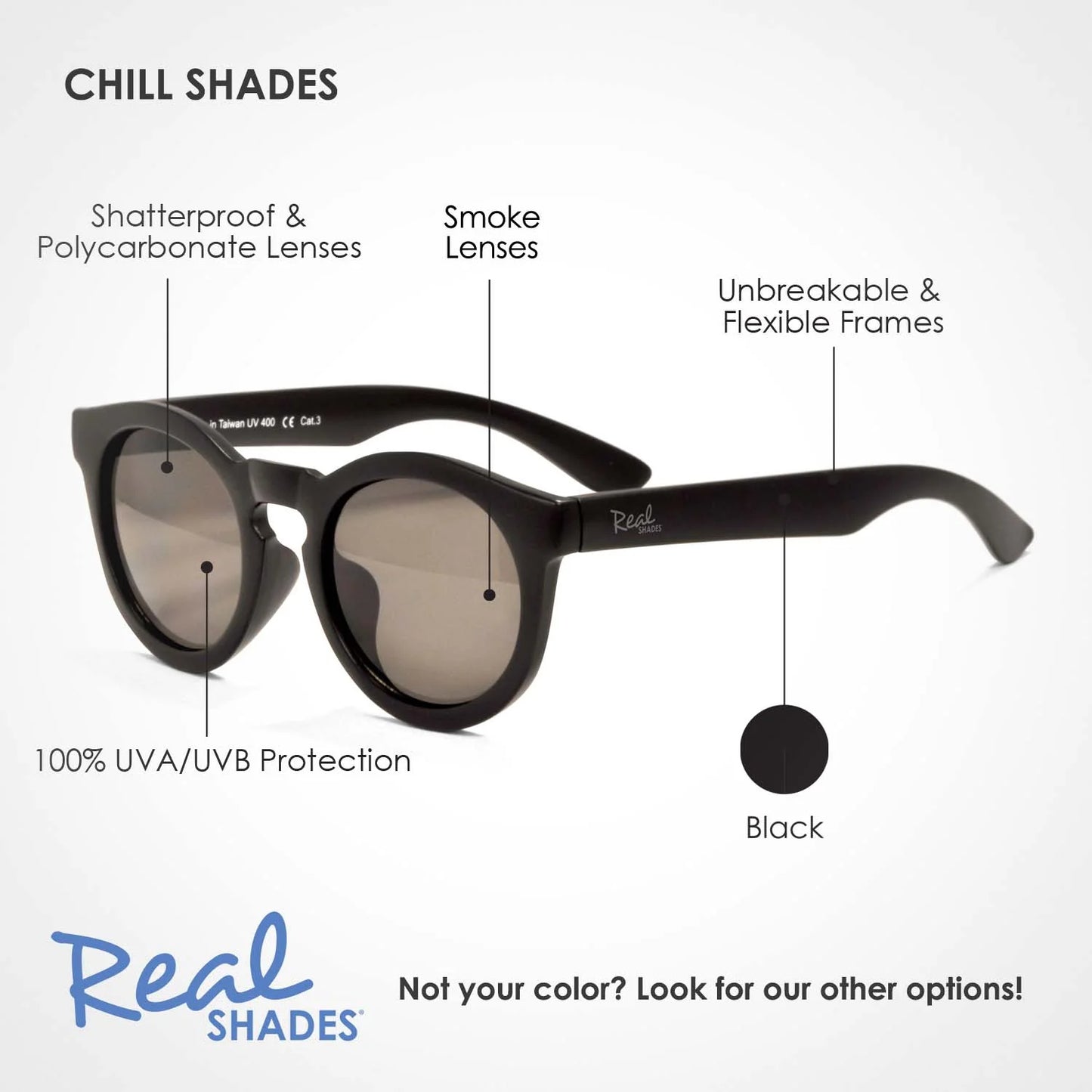 REAL SHADES Chill Unbreakable UV Fashion Sunglasses, Black - sun glasses