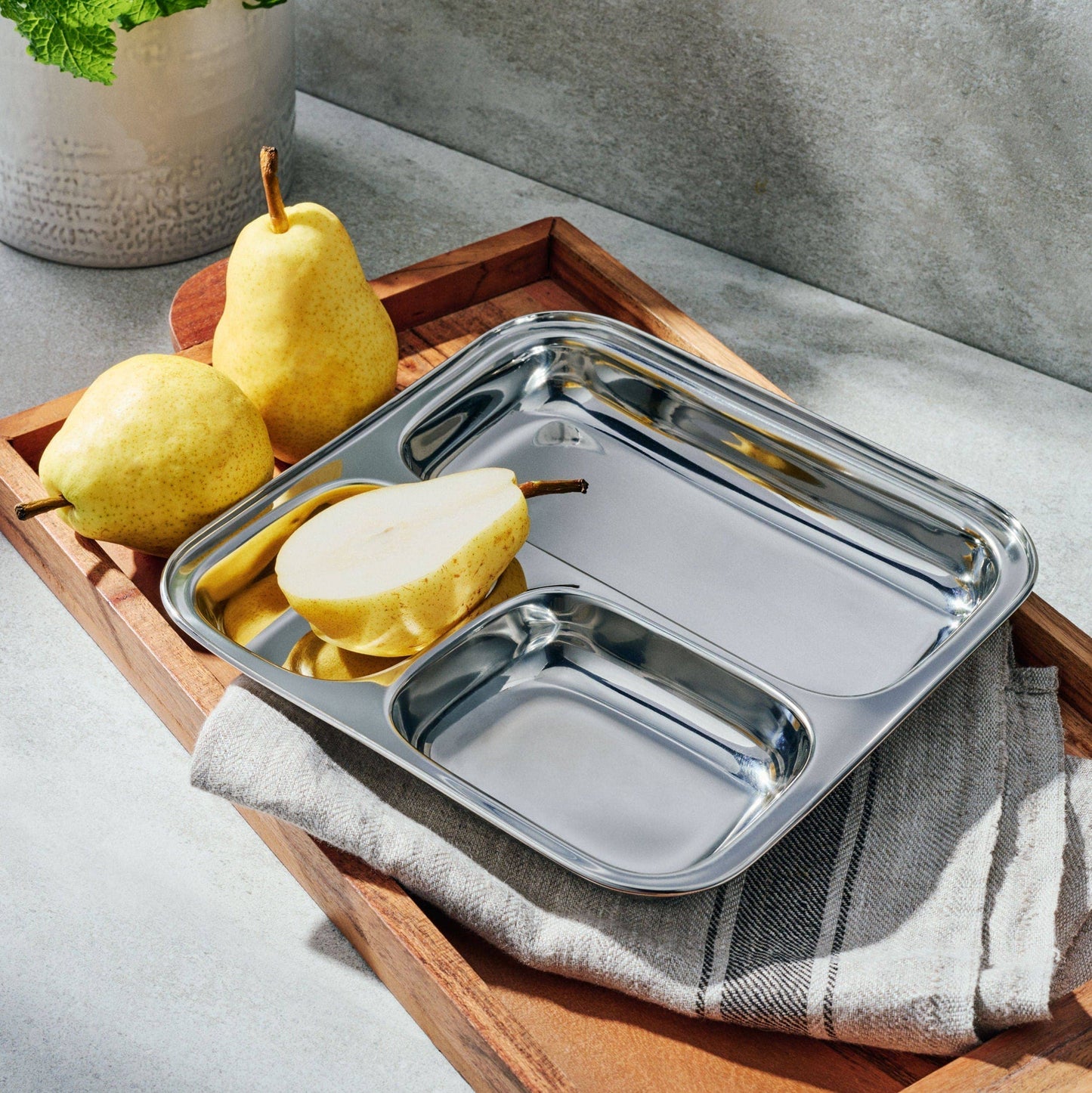 Large 3-Section Square Plate | Stainless Steel Divided Tray