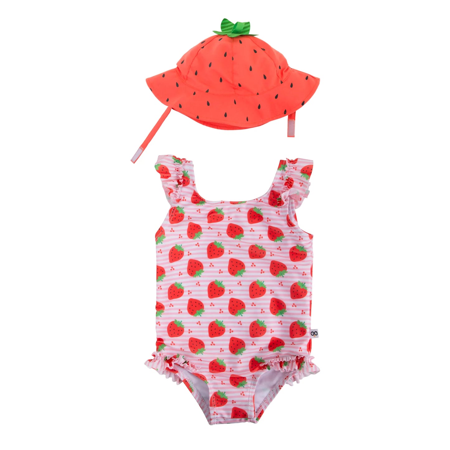 ZOOCCHINI Ruffled Swimsuit + Sunhat 2pc Set - Strawberry