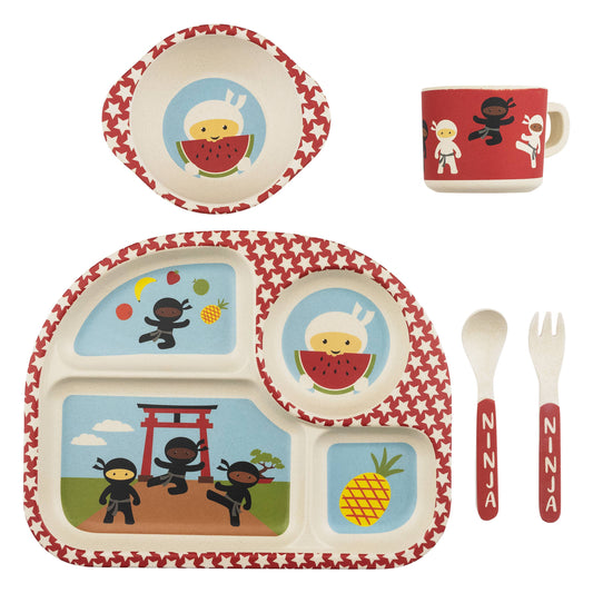 Five Piece Bamboo Dish Set for Kids - Ninjas