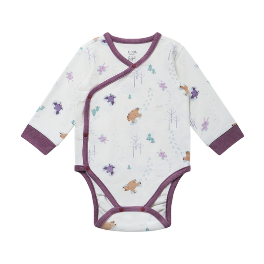 Nest Designs Long Sleeve Kimono Onesie (Organic Cotton) - Snow Angels
