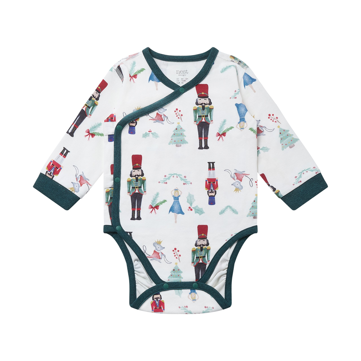 Nest Designs Long Sleeve Kimono Onesie (Organic Cotton) - Nutcracker