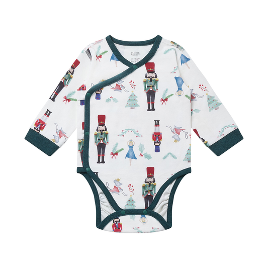 Nest Designs Long Sleeve Kimono Onesie (Organic Cotton) - Nutcracker