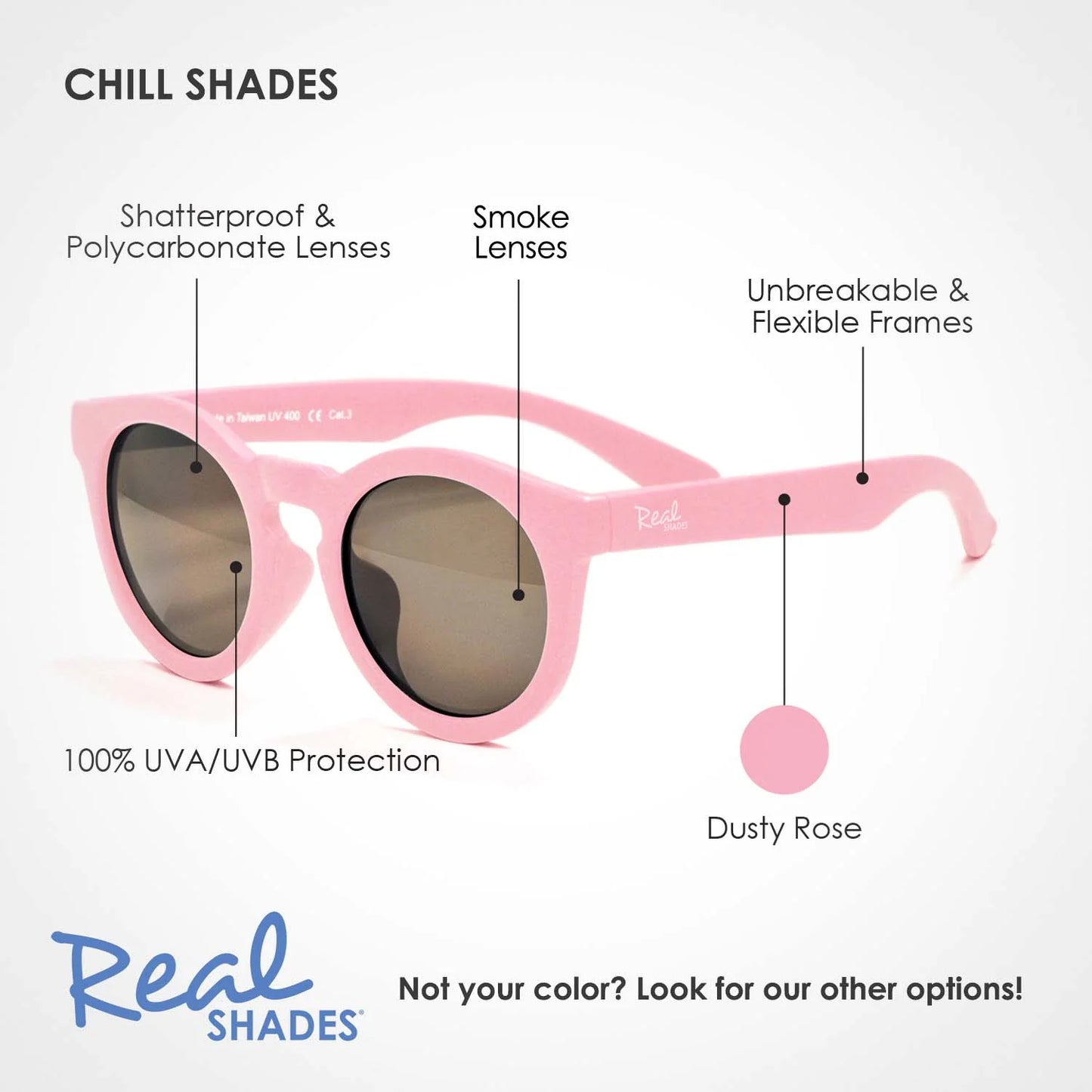 REAL SHADES Chill Unbreakable UV Fashion Sunglasses, Dusty Rose