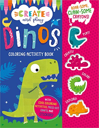 MAKE BELIEVE IDEAS Dinos Coloring & Activity Book With Dino Crayons