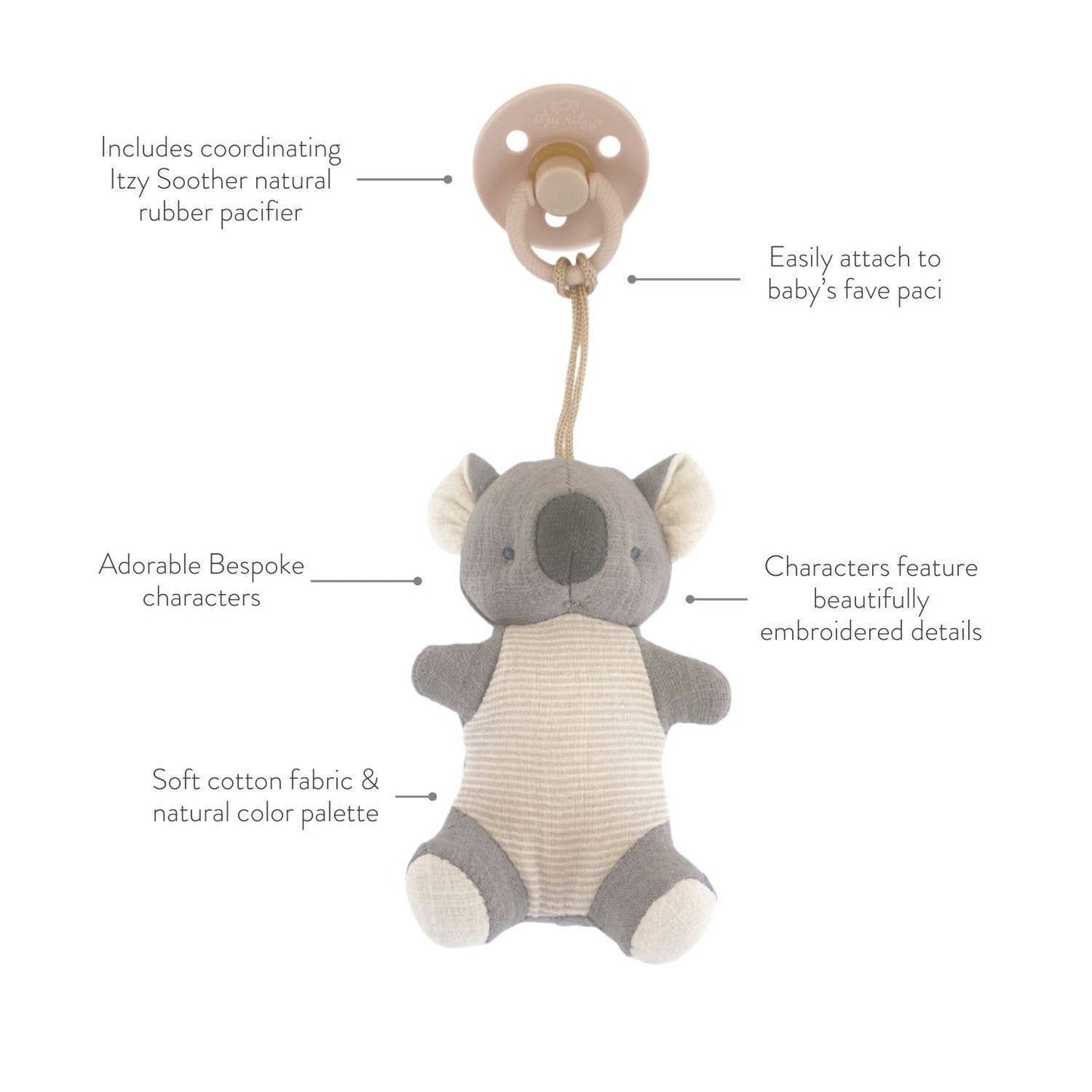 Bitzy Pal Natural Rubber Pacifier & Plush: Cow