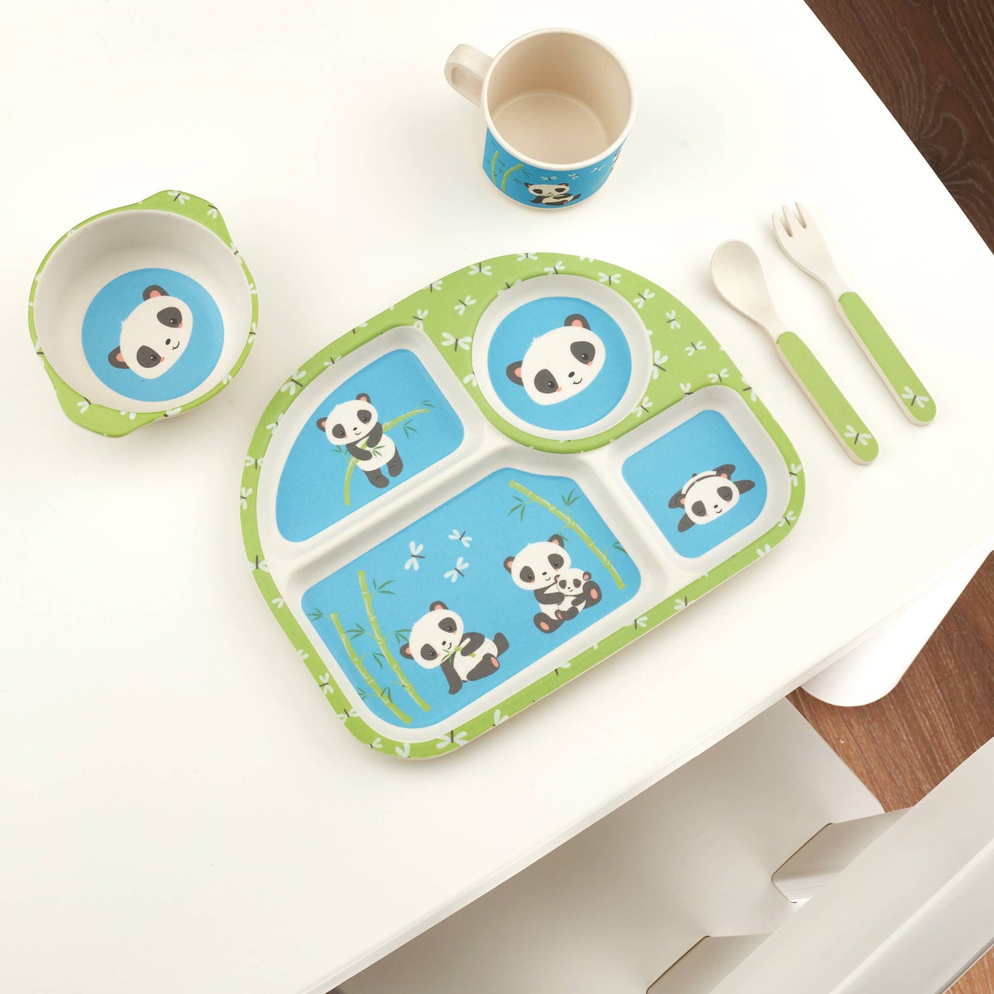 Five Piece Bamboo Dish Set for Kids - Pandas