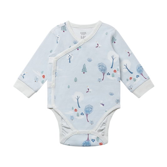 Nest Designs Long Sleeve Kimono Onesie (Organic Cotton) - Snowy Snuggles