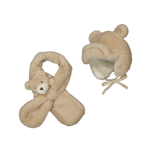 Mayoral Fur hat & scarf set - Sand