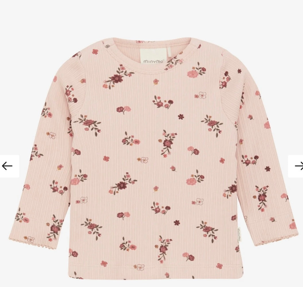 Minymo T-Shirt LS AOP RIB - Sepia Rose