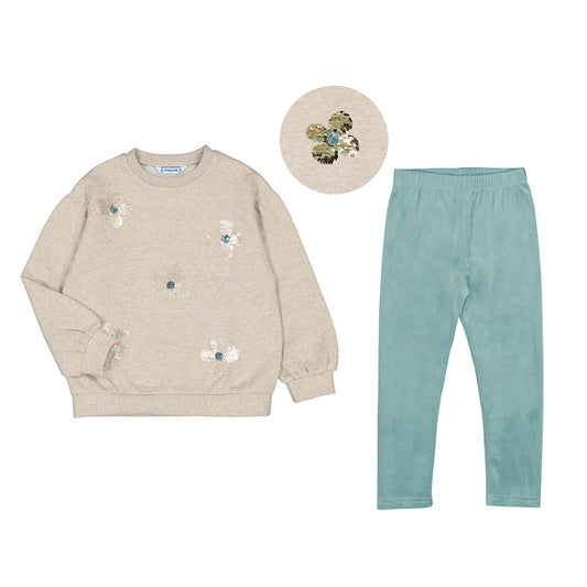 Mayoral Sequined sweatshirt and leggings set for girls