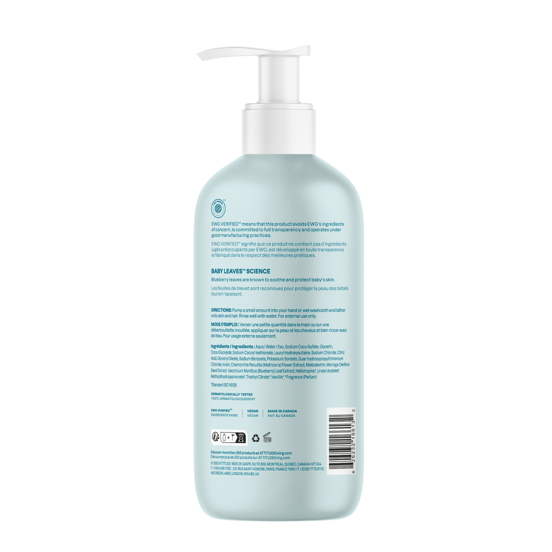 ATTITUDE 2-in-1 Hair And Body Foaming Wash For Baby, EWG Verified, Dermatologically