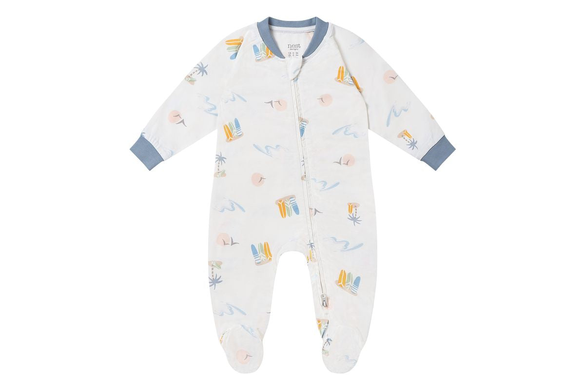 Nest Designs One-Piece Zip Footed Sleeper (Bamboo Jersey) - Pastel Waves