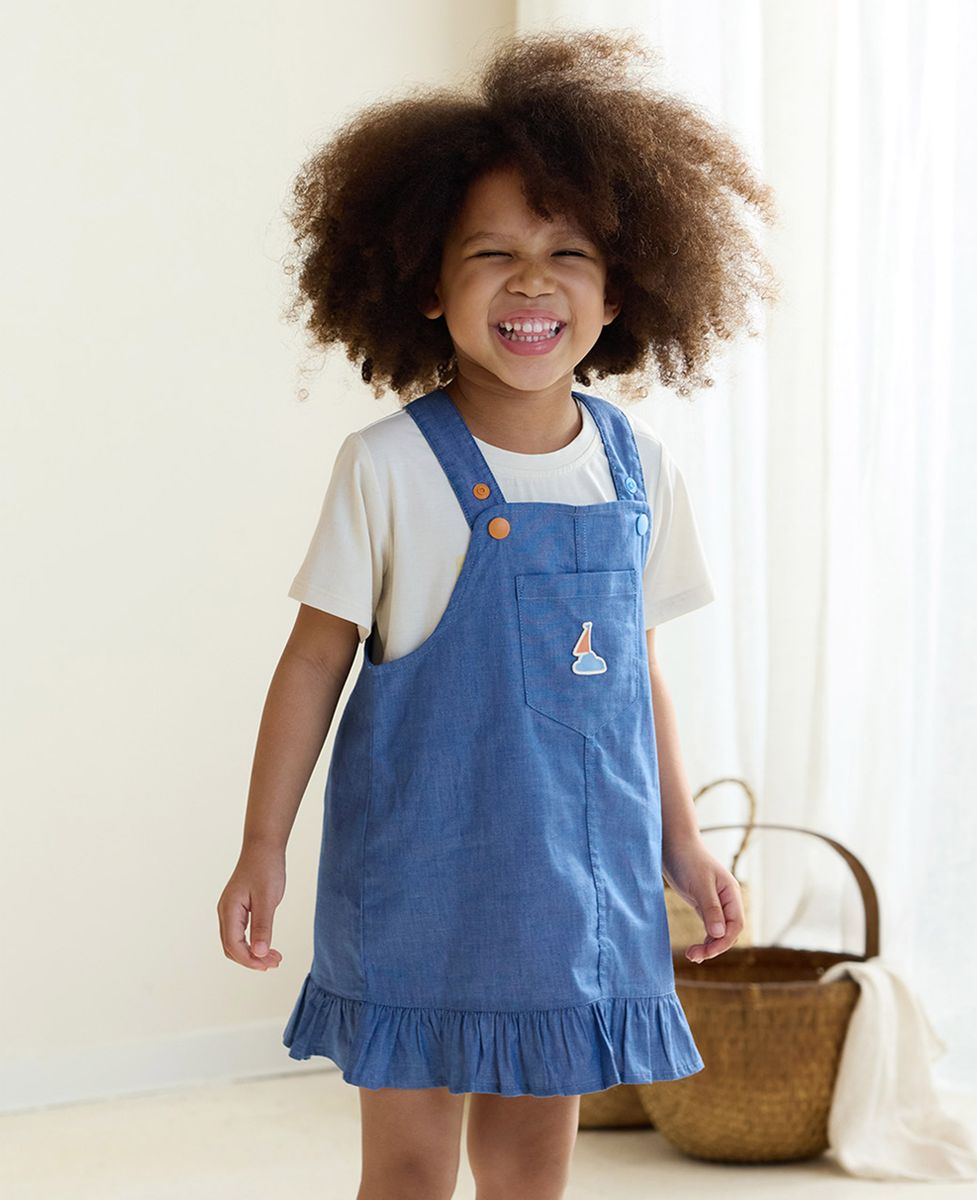 Petite Revery Denim Dress Overalls - Sky