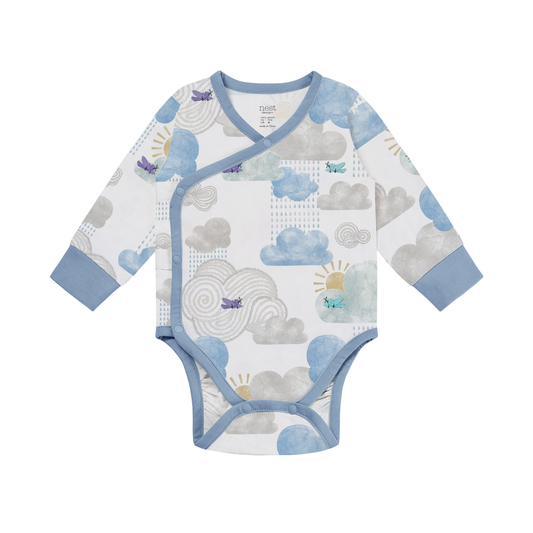 Nest Designs Long Sleeve Kimono Onesie (Organic Cotton) - Fluffy Puffs