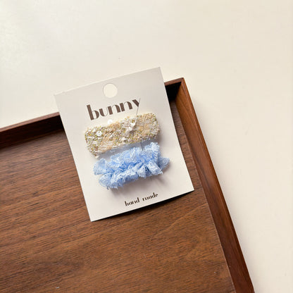 Bunny 2-pack Hair Clips in Blue Flower - product photo