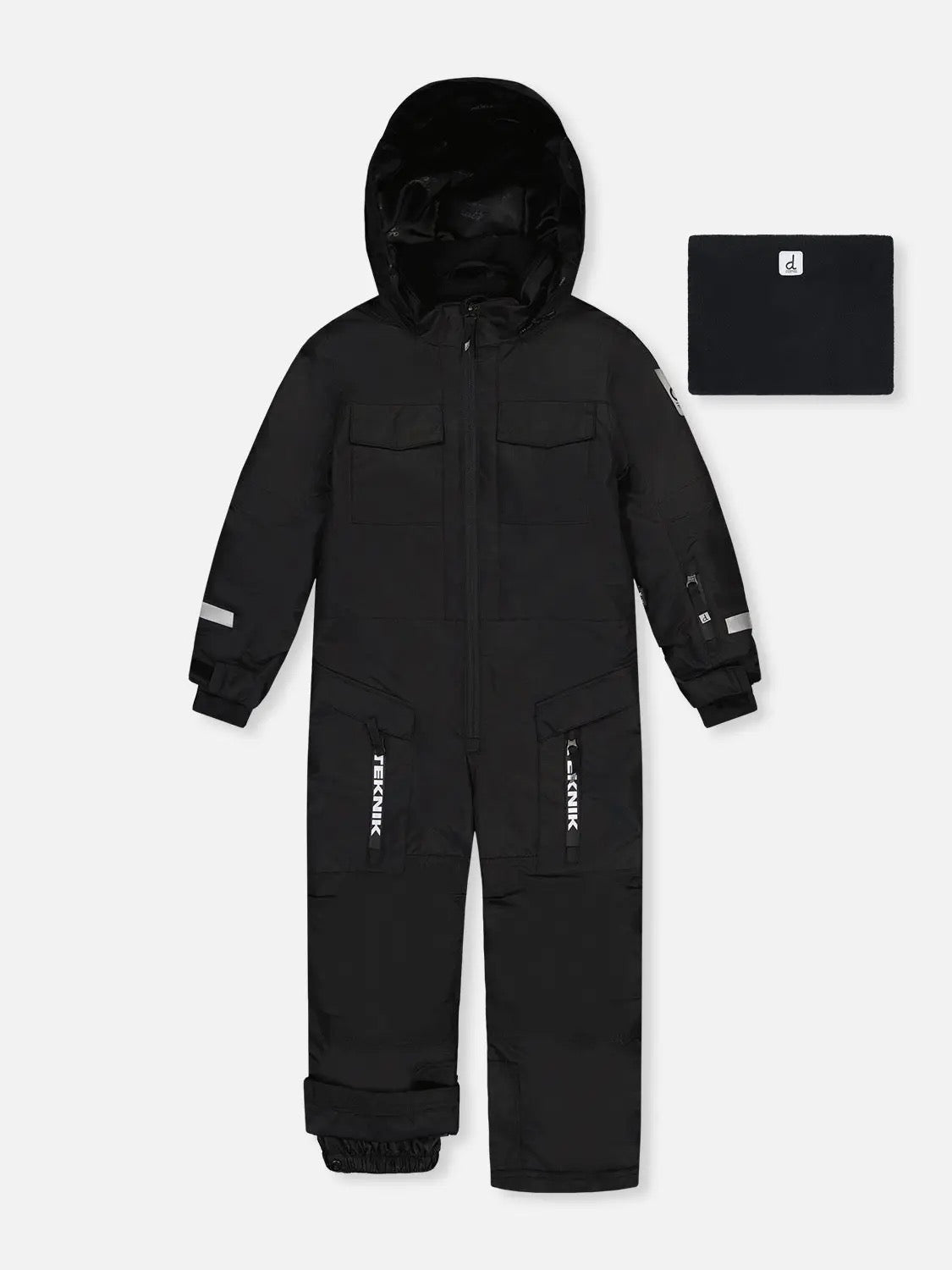DEUX PAR DEUX Kids One Piece Teknik Snowsuit Bright Orange and Blue