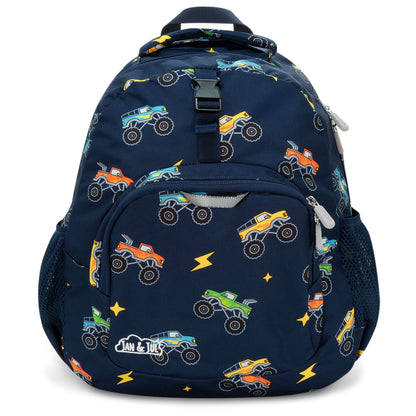 Jan & Jul Little Xplorer Kids Backpack in Big Trucks - front view