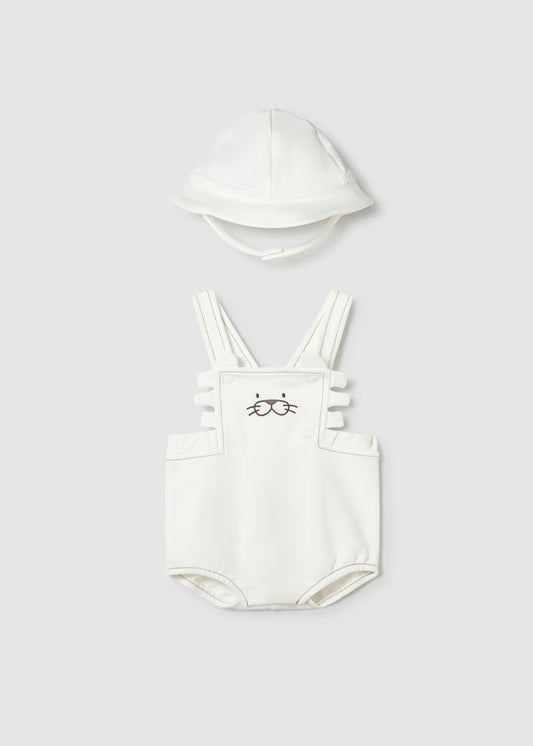 Mayoral Newborn Boy Dungaree with Hat Set