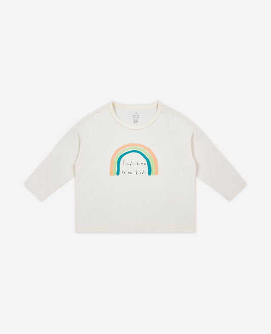 Petite Revery Rainbow Long Sleeve Drop Shoulder Tee - Vanilla