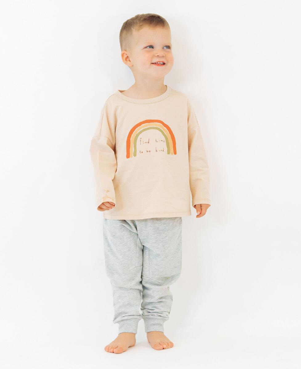 Petite Revery Rainbow Long Sleeve Drop Shoulder Tee - Sand (Rainbow-Long-Sleeve-Drop-Shoulder-Tee-Sand)