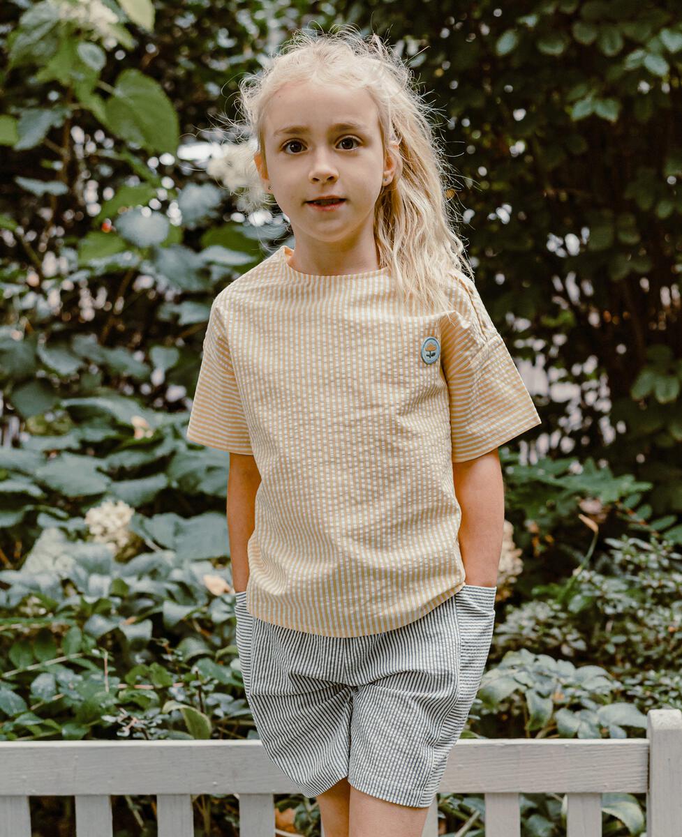 Petite Revery  Seersucker Cotton Short Sleeve Top - Sunny Stripe