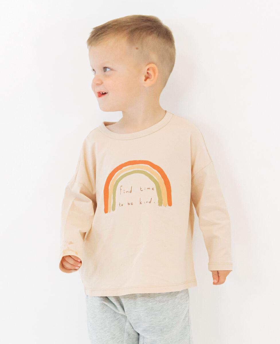 Petite Revery Rainbow Long Sleeve Drop Shoulder Tee - Sand (Rainbow-Long-Sleeve-Drop-Shoulder-Tee-Sand)