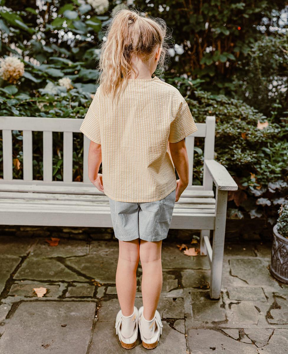 Petite Revery  Seersucker Cotton Short Sleeve Top - Sunny Stripe