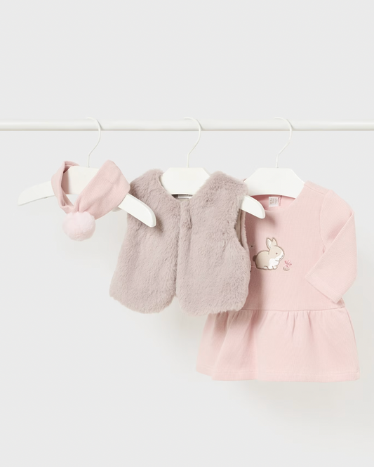 Mayoral Dress fur vest and head piece - blush