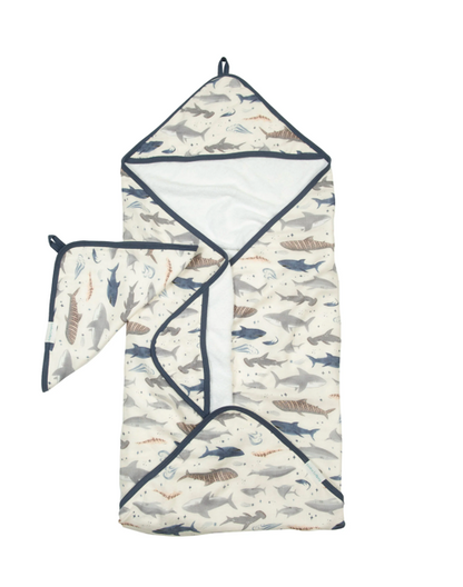 Loulou Lollipop Hooded Towel Set in Sharks - product photo