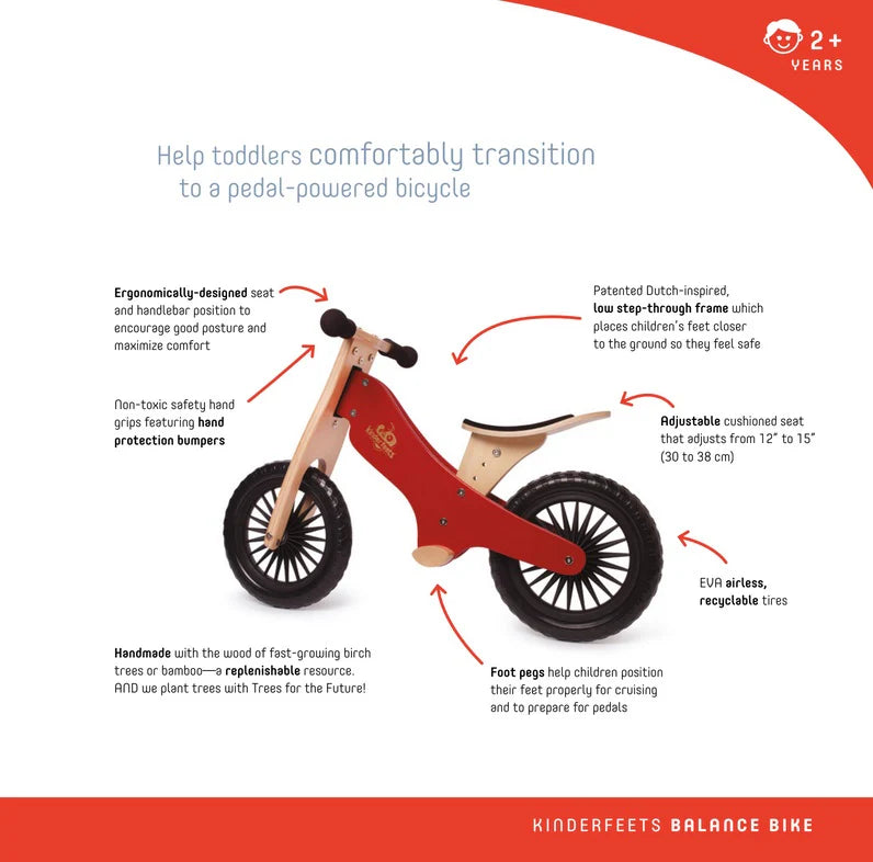 KINDERFEET Balance Bike - Cherry Red