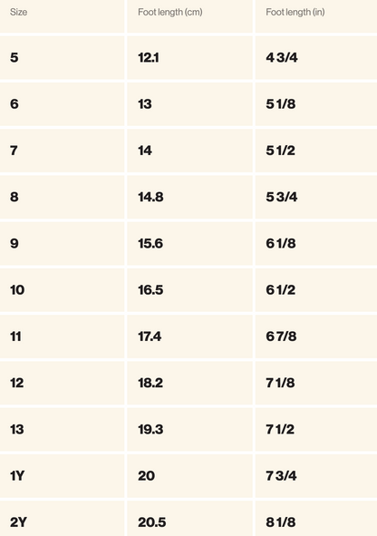 STONZ Retro Rainboot - size chart
