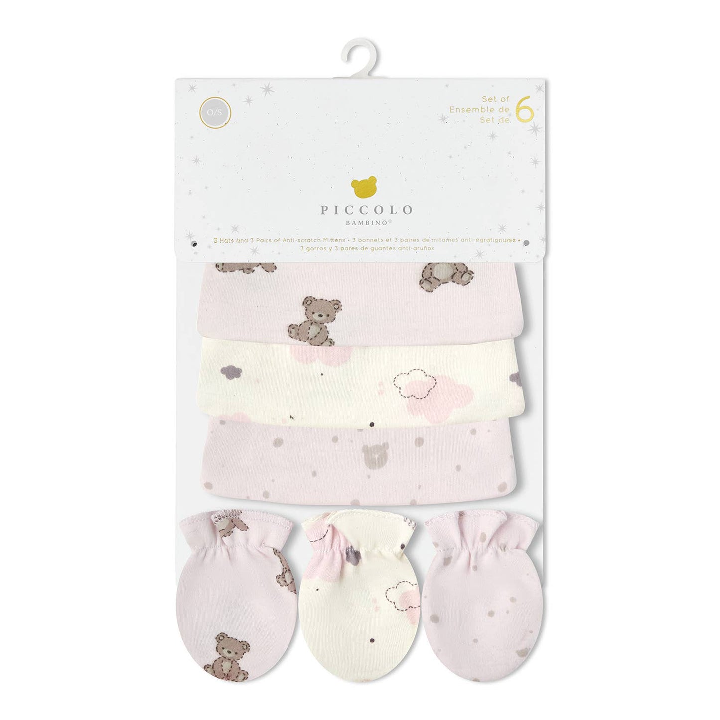 6pc set: 3 hats & 3 anti-scratch mittens : Blue