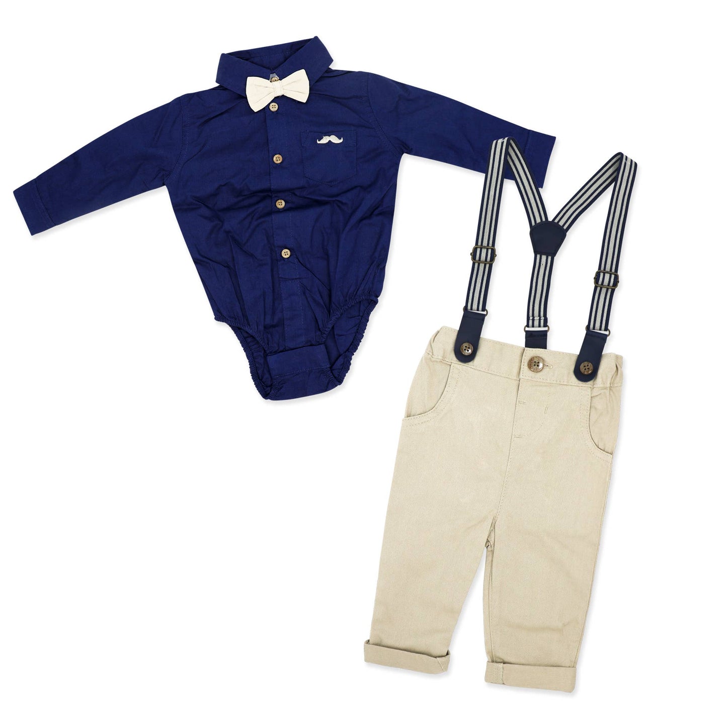 Rose Textile Boys Suspender Bowtie Set: Navy