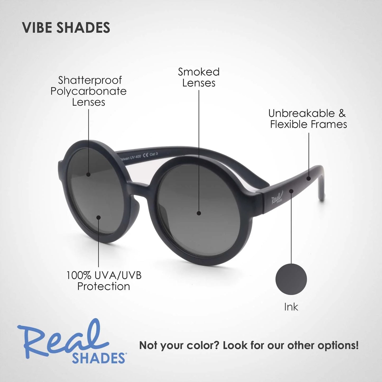 REAL SHADES Vibe Unbreakable UV Fashion Sunglasses, Ink Navy - sun glasses