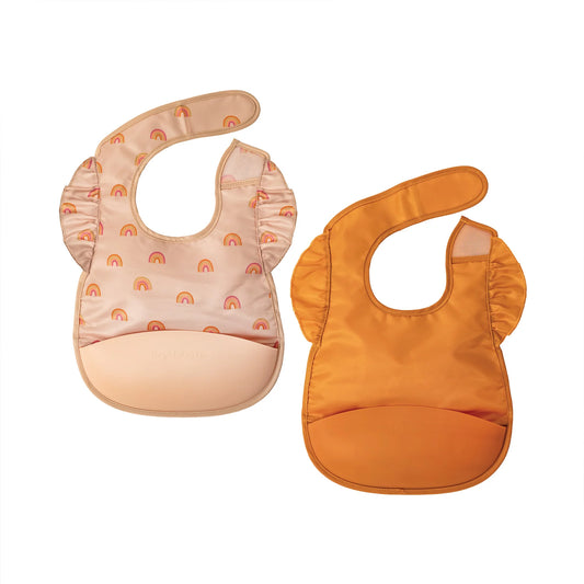 BUMKINS Mess-proof Silicone Pocket Bib 2 Pack - Boho Rainbow Cinnamon