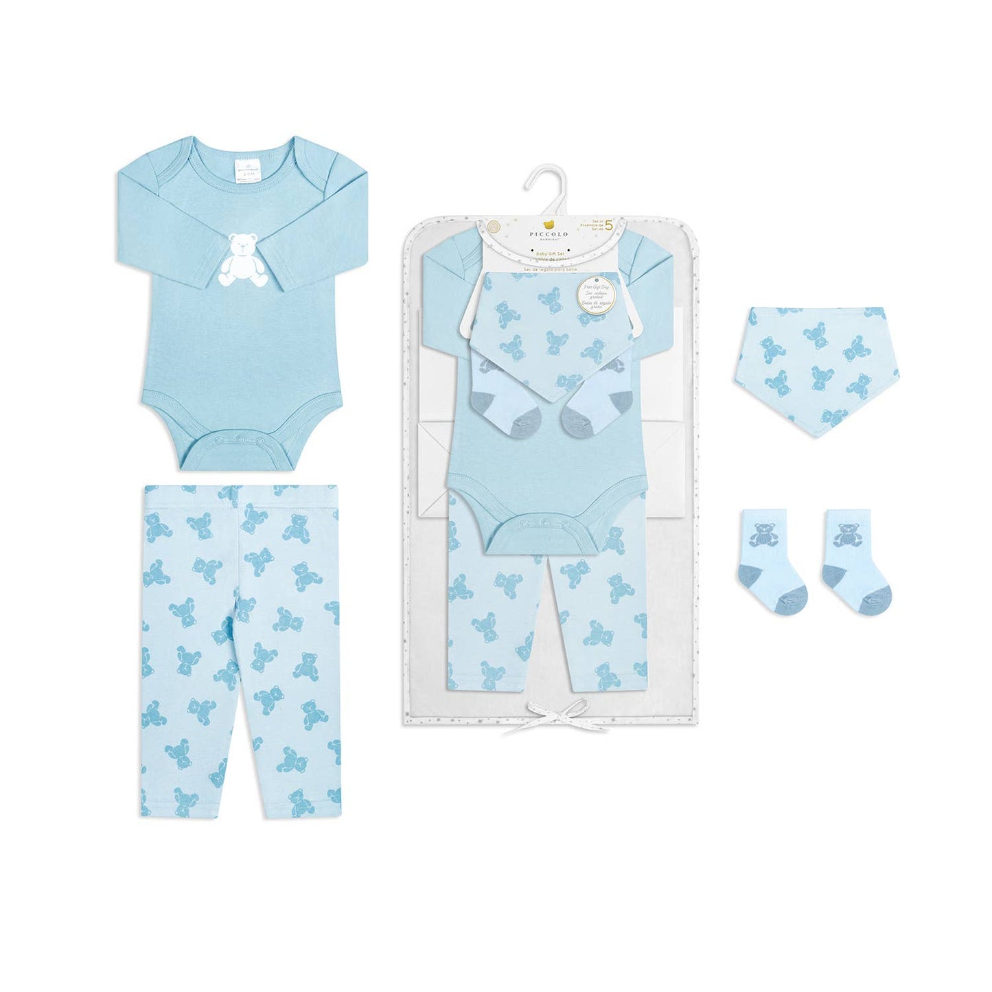 5 pack set: baby bodysuit, legging and accessories Gift SET : Blue