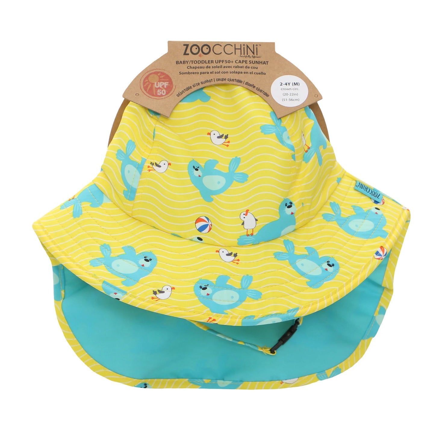 ZOOCCHINI UPF50+ Baby-Toddler Cape Sun Hat - Seal