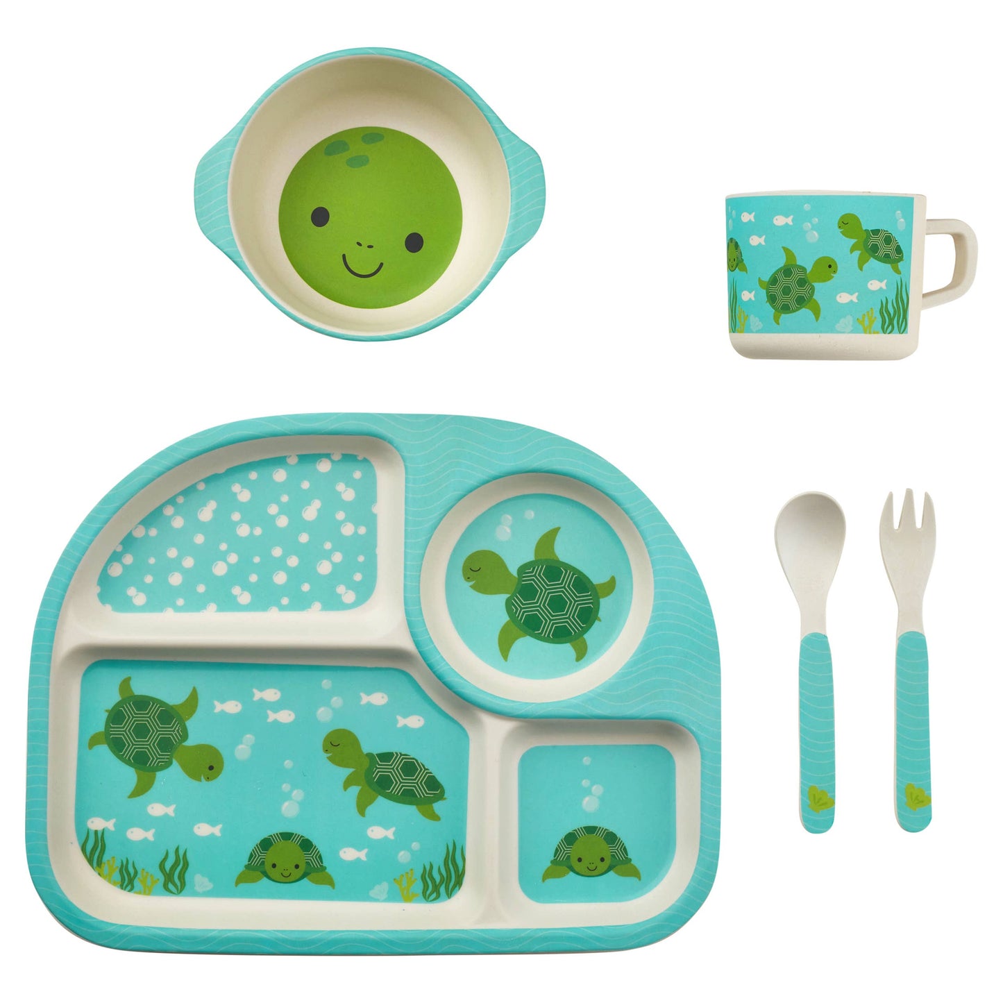 My Funkins Five Piece Bamboo Dish Set for Kids - Sea Turtles