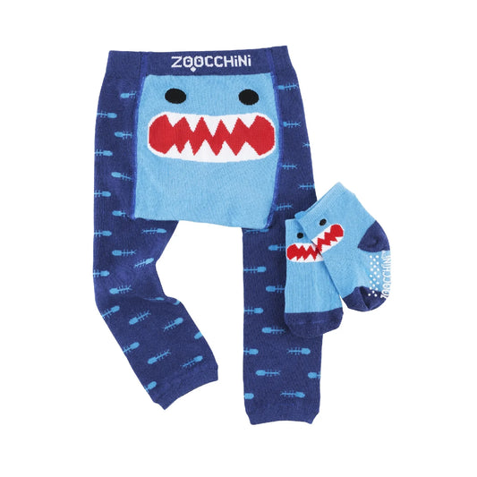 ZOOCCHINI grip+easy™ Comfort Crawler Legging & Sock Set - Sherman Shark