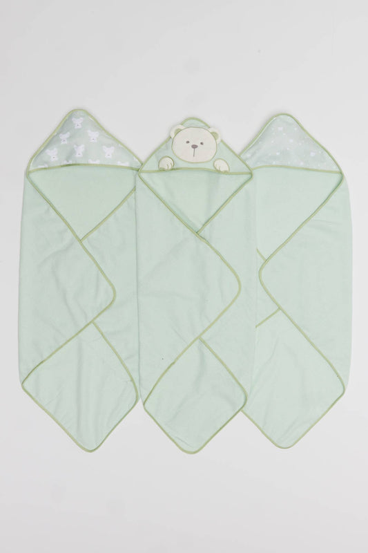 3 Pack Hooded Towels One Size |  28" X 28": Green