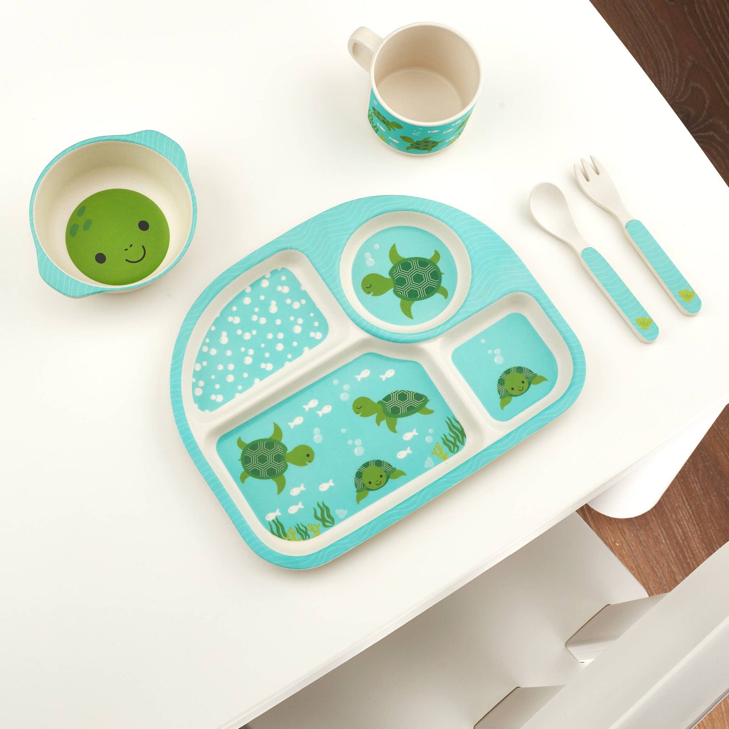My Funkins Five Piece Bamboo Dish Set for Kids - Sea Turtles