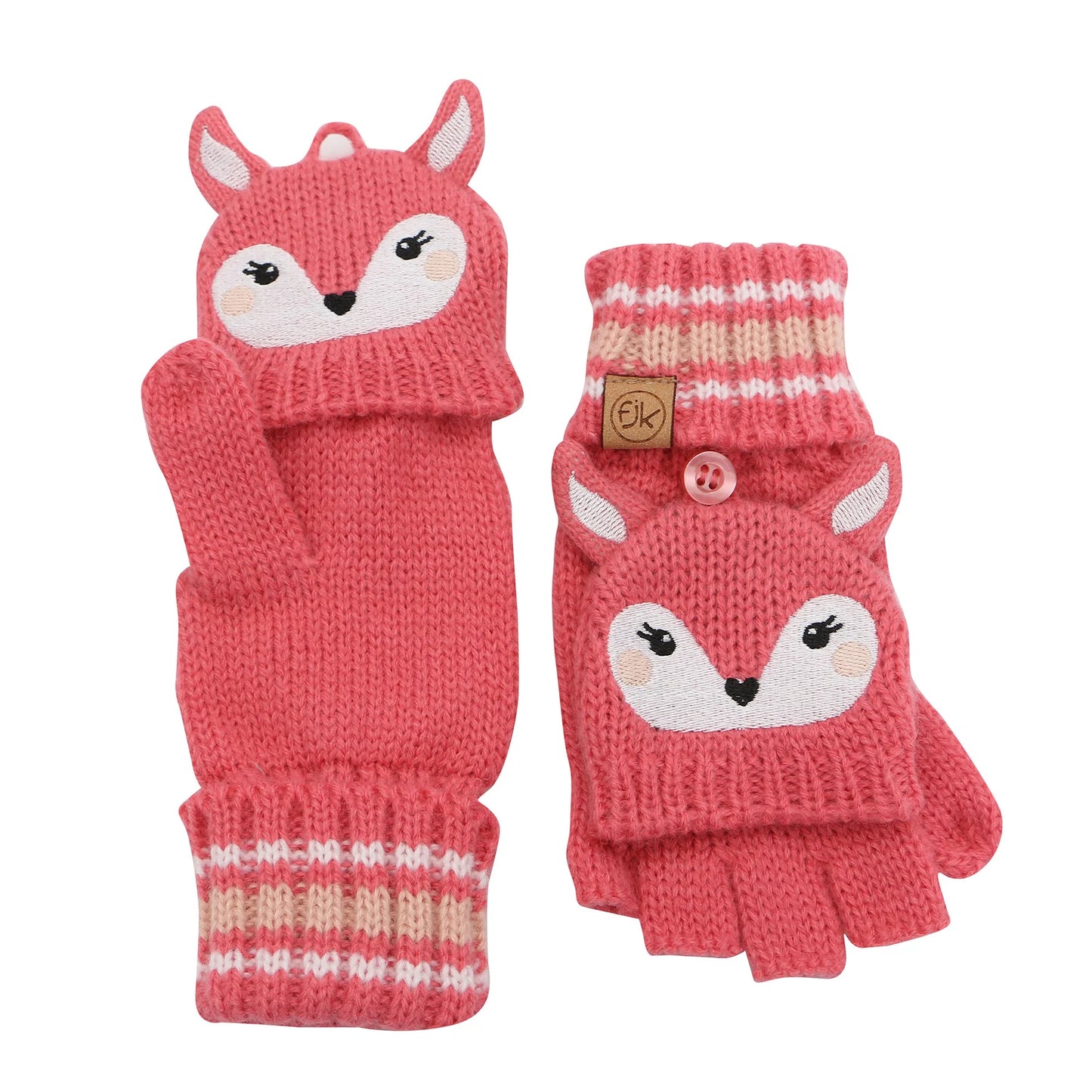 Knitted Fingerless Gloves w/Flap - Deer