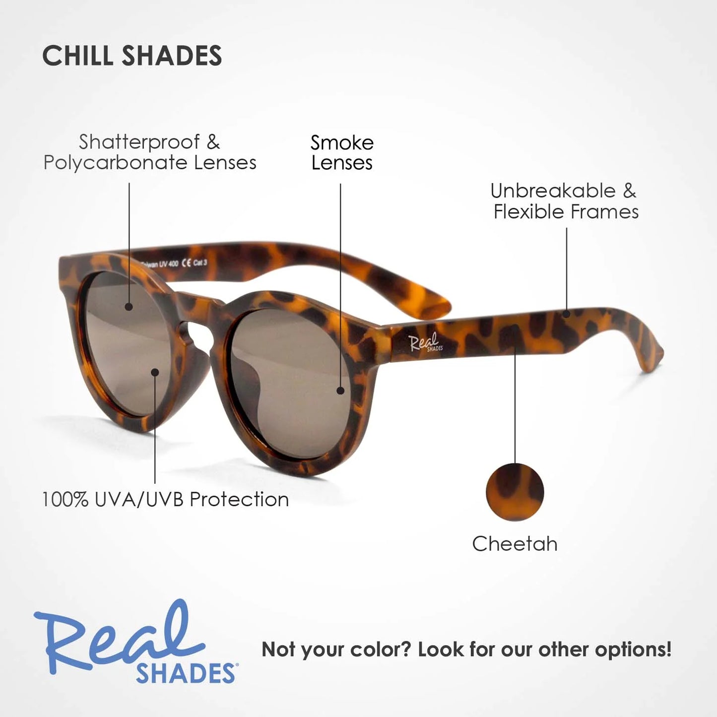 REAL SHADES Chill Unbreakable UV Fashion Sunglasses, Cheetah